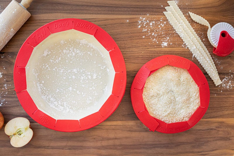 Talisman Designs Adjustable Pie Shield | 8 to 11.5 Inch Rimmed Dishes | Pie Crust Protector I Red - Set of 2 - Image 5